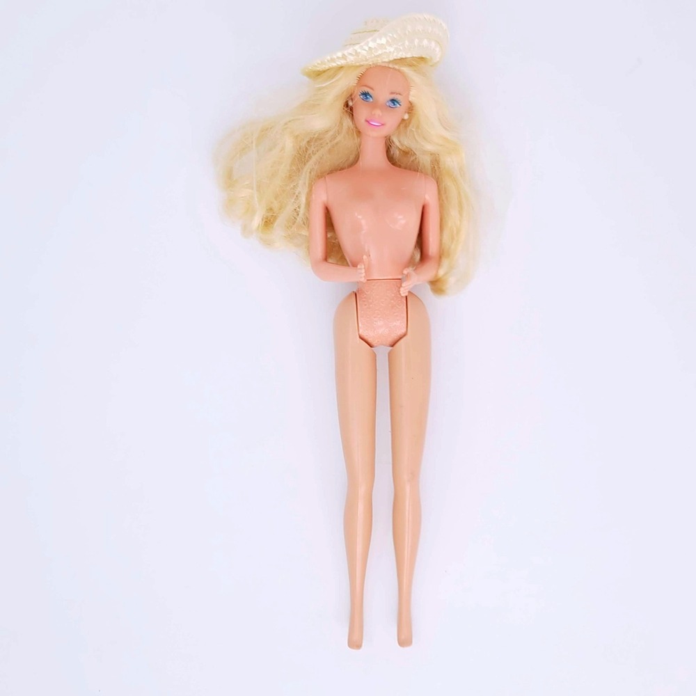 Vintage Barbie Doll NUDE Blonde STRAW HAT Twist‎ Waist Bend Click Knees Mattel